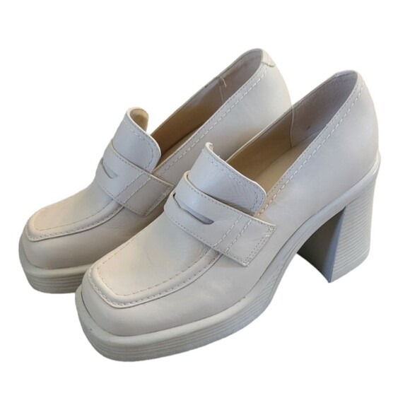 Steve Madden Shoes - Steve Madden Fulfill Bone Leather Heeled Chunky Platform Penny Loafers Size 7